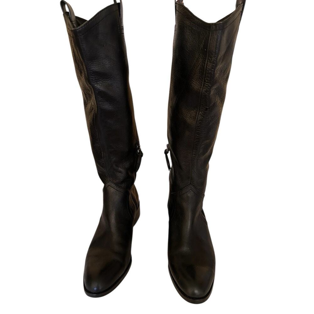 Louise et Cie Women’s Black Knee High Leather Riding Boots Gold Logo Size 8